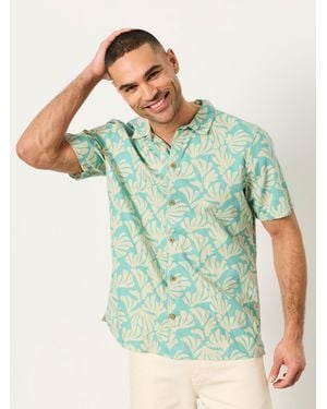 FatFace Short Sleeve Coral Print Shirt - Green