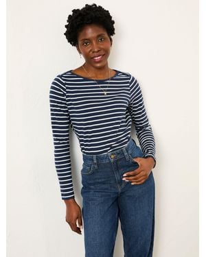 FatFace Fatface Breton Striped 100% Cotton T-Shirt - Blue