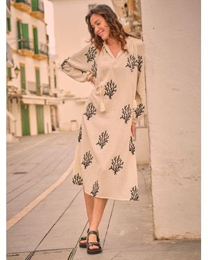 FatFace Fatface Beachwear Coral Embroidered Kaftan Dress - Natural