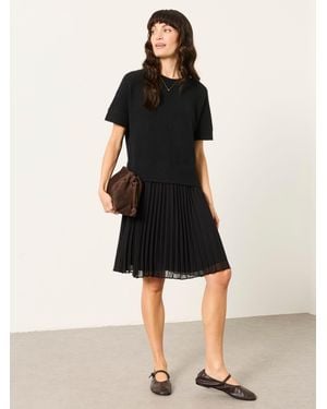 FatFace Susie Double Layer Knitted Top Mini Dress - Black