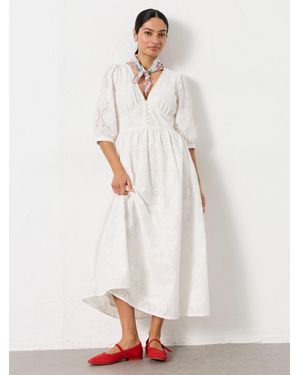 FatFace Fatface Flo Petite Broderie Midi Dress - White