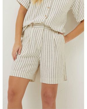 FatFace Deal A-Line Stripe Linen Shorts - Natural