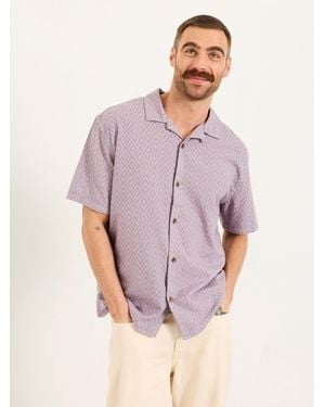 FatFace Fatface Short Sleeve Relaxed Fit Garment Dye Geo Textured Shirt - Purple