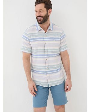 FatFace Fatface Short Sleeve Trescott Stripe Shirt - White