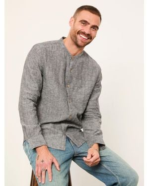 FatFace Fatface Bugle Long Sleeve Grandad Linen Cotton Shirt - Grey