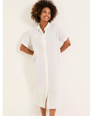 FatFace Fatface 100% Cotton Beachwear Broderie Shirt Dress - Natural