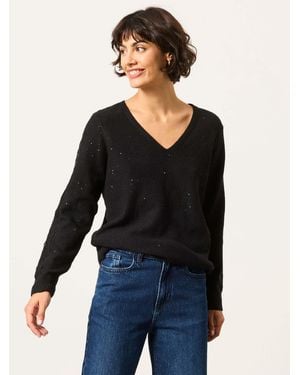 FatFace Skylar Knitted Sequin Sparkle Lace Tunic - Black