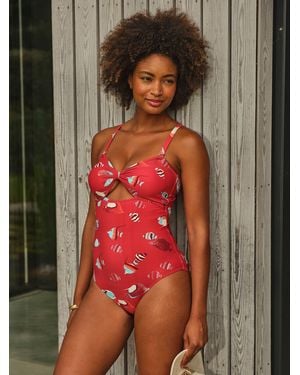 FatFace Fatface Brook Shoal Print Swimsuit - Red