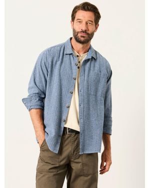 FatFace Fatface Long Sleeve Relaxed Fit Herringbone Stripe Brushed Shirt - Blue