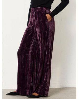 FatFace Hetty Wide Leg Crinkle Velvet Trousers - Purple