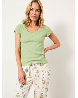 FatFace Chloe Pointelle V Neck Pyjama Top - Green