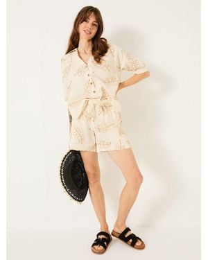 FatFace Fatface Leaf Embroidered Shirt - Natural