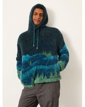 FatFace Fatface Landscape Scene Snuggle Fleece Hoodie - Blue