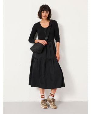 FatFace Fatface Louise Regular Jersey Woven Midi Dress - Black