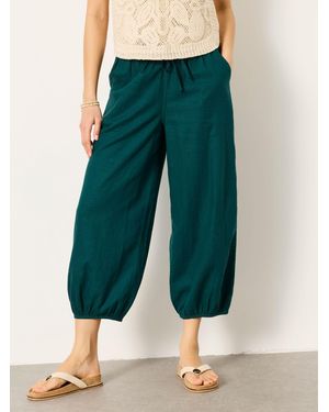 FatFace Amelia Linen Wide Leg Cuffed Trousers - Green