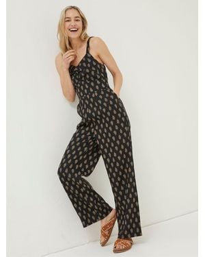 FatFace Linen Vic Woodblock Jumpsuit - Black