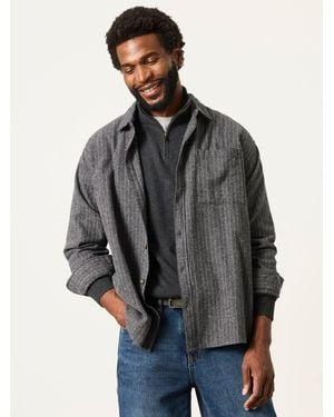 FatFace Fatface Long Sleeve Relaxed Fit Herringbone Stripe Brushed Shirt - Grey