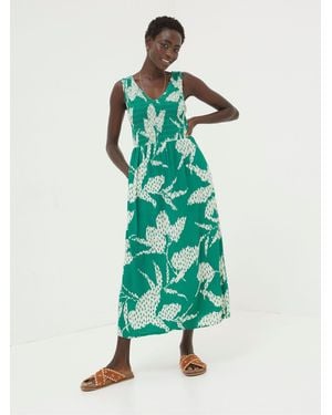 FatFace Textured Leaves Midi Dress - Green