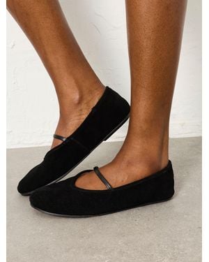 FatFace Fatface Suede Round Toe Ballerina Flats - Black