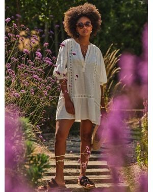 FatFace Fatface Beachwear Embroidered Mini Dress - White