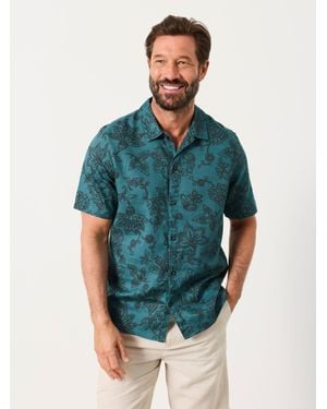FatFace Short Sleeve Large Floral Print Shirt - Green