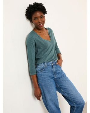 FatFace Aster 3/4 Sleeve T Shirt - Blue