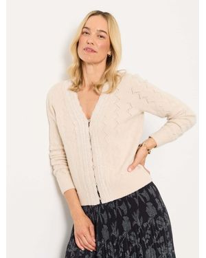 FatFace Skye Knitted Lace V Cardigan - Natural
