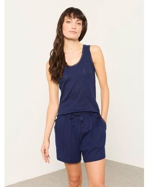 FatFace 2 Piece Pointelle Short Pyjama Set - Blue