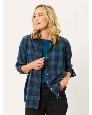 FatFace Bessie Petite Embroidered Check Shirt - Blue