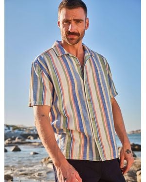 FatFace Short Sleeve Relaxed Fit Deck Stripe Shirt - Blue