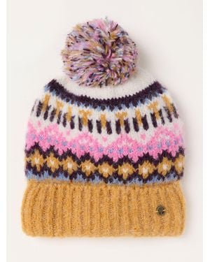 FatFace Fatface Luna Mustard Fairisle Bobble Hat - Pink