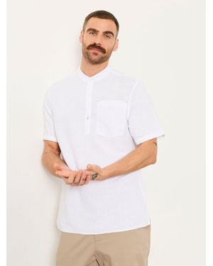 FatFace Fatface Bugle Short Sleeve Grandad Popover Shirt - White