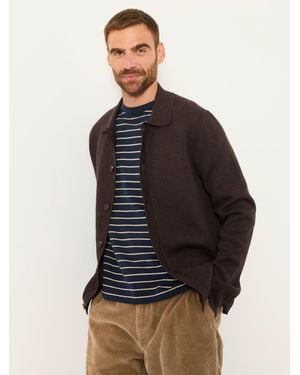FatFace Fatface Kieran Chocolate Knitted Collared Button Front Cardigan - Black