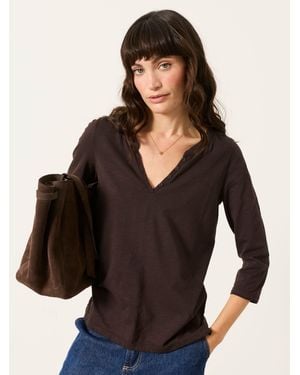 FatFace Aster 3/4 Sleeve V-Neck T-Shirt - Black