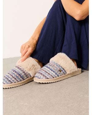 FatFace Kaia Faux Fur Knitted Mule - Blue