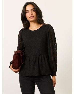 FatFace Veronica Petite Lace Blouse - Black