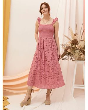 FatFace Kadiri Shirred Midi Dress - Pink