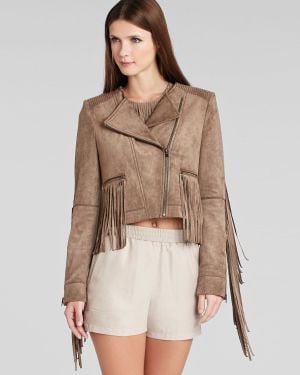 BCBGMAXAZRIA Bcbg Max Azria Jacket Brylee Fringe Faux Suede - Brown