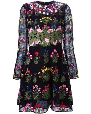Valentino Floral Embroidered Dress - Black