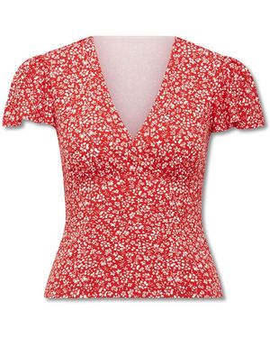 Forever New Lulu Printed Flutter Sleeves Top - Red