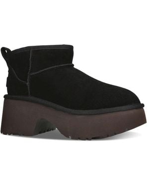 UGG Classic Ultra Mini New Heights Suede Ankle Boots - Black