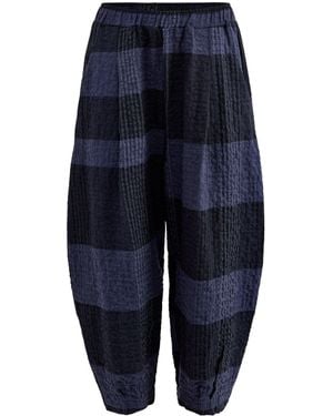 Mama B. Check Barrel Leg Trousers - Blue