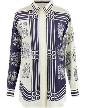 ALÉMAIS Banderra Silk Satin Scarf Shirt - Blue