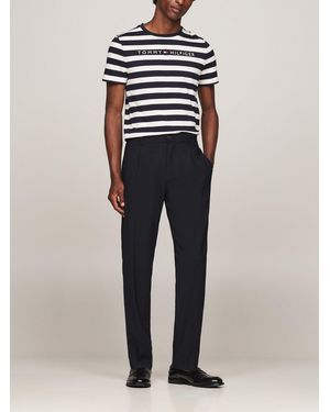 Tommy Hilfiger Stripe Logo Embroidery Slim T-Shirt - Blue