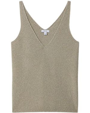 Reiss Mika Metallic V-Neck Vest - Natural