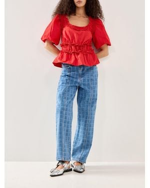 Damson Madder Everly Ruffle Tafetta Blouse - Blue
