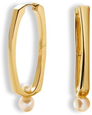 Missoma Button Pearl Ovate Hoop Earrings - Metallic