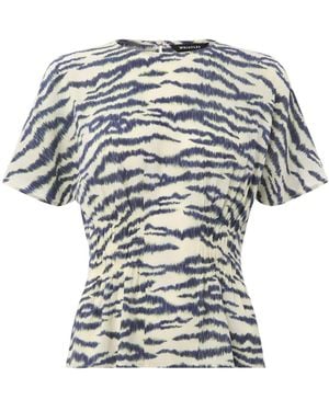 Whistles Feathered Tiger Shirred Blouse - White