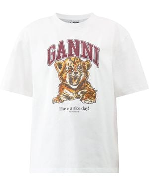 Ganni Heavy Jersey Beaded Baby Tiger Print - White