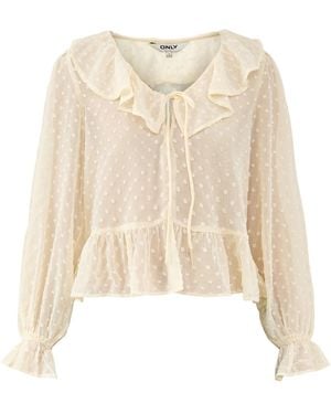 ONLY Isla Long Sleeve Frill Dobby Top Cream - Natural